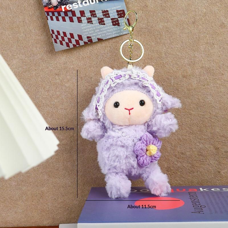 Soft Touch Fluffy Lamb Plush Keychain Cute Lace Flower Decor Bag Charm for Holiday Gifting