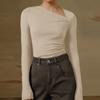 Women's Sexy Slant Neck Long Sleeve Solid Colour Inner Temperament Elegant Top