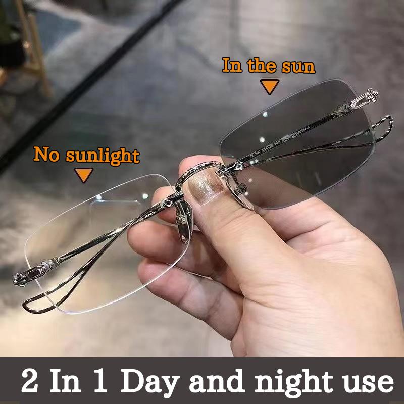 

Classic Unisex Square Rimless Sunglasses Uv400 Protective Photochromic Lens Outdoor Fashion Accessories