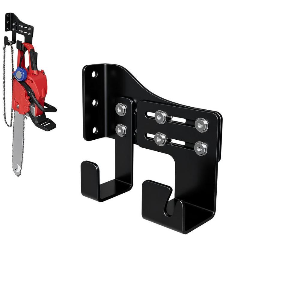 Chainsaw Holder with Heavy Duty Adjustable Wall Mount and Double Hook for Reliable and Safe Storage in Workspaces