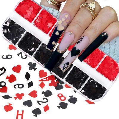 Séquins Nail Art Style 12 Grilles, Paillettes Ongles Tranches Poker Accessoires pour Décoration Designs Ongles et Moules Résine DIY