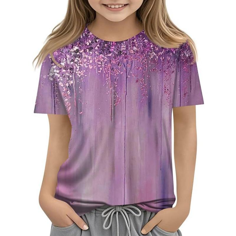 Children's Casual Versatile Pattern Children's Women's Short Sleeved Round Neck T-shirt