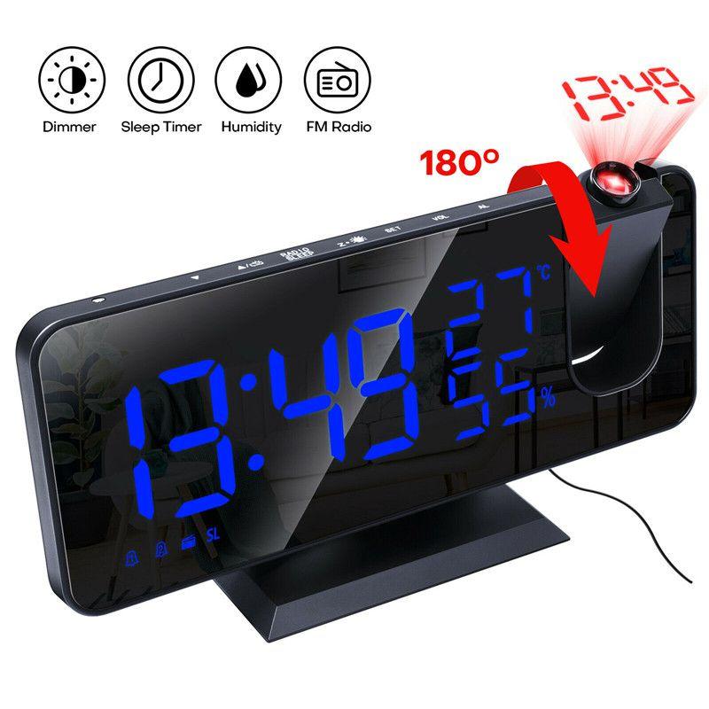 Digital Snooze Dual Alarm Clock With Projection Fm Radio 73 Mirror Led Display
