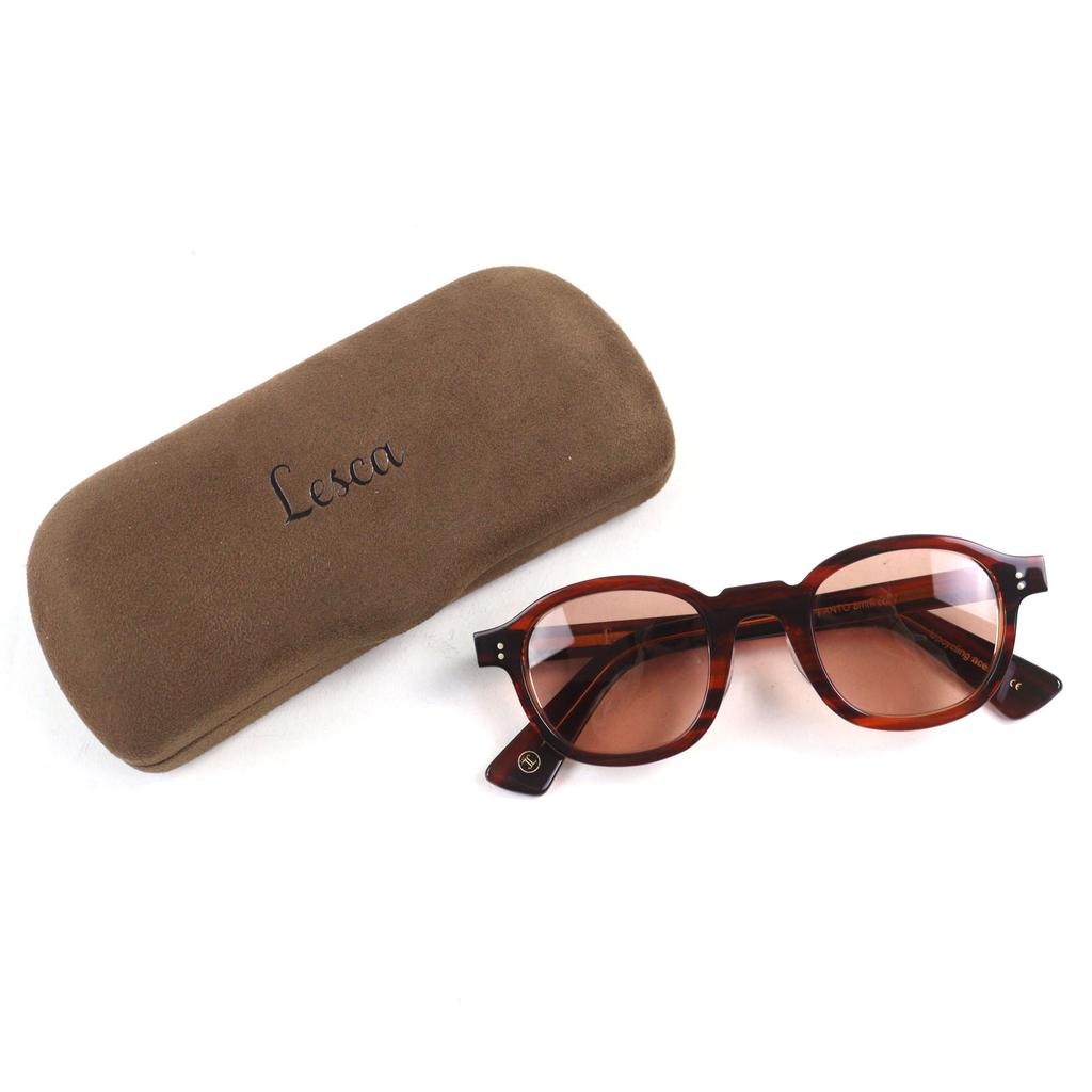 Excellent Lesca Lunetier Sunglasses BRUT PANTO 0.3"" Brown Acetate Mens Used
