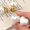 Women's Heart Scratch Pearl Clutch Earrings [Silver Needle]