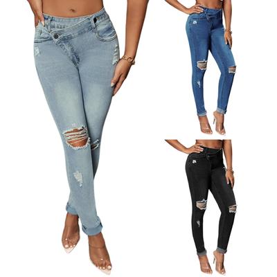 Jeans Feminino Novo da Moda Cor Sólida Cintura Alta Slim Fit Skinny Jeans