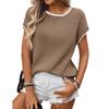 Women's Black Knit Top with White Contrast Trim Cap Sleeve Casual Summer Sweater
