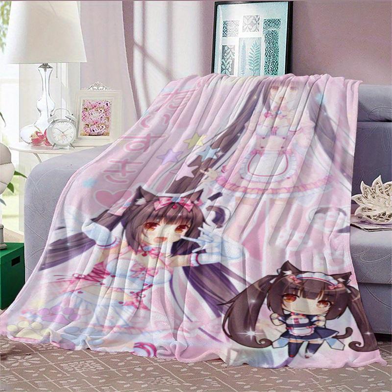 Nekopara Anime Winter flannel blanket Pastel colors for Home, Office, Travel - Perfect Gift for Anime Fans, Maid Cats