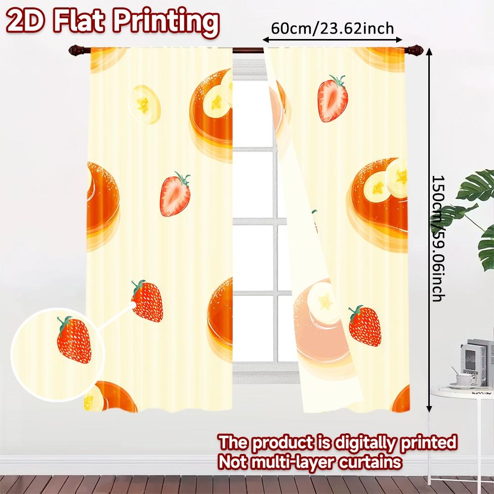 Set Of 2 Flat Printing Curtains Without Rod Fruity Pancake Delight April Fools Is Day Festival Fashion Durable Curtain Polyester