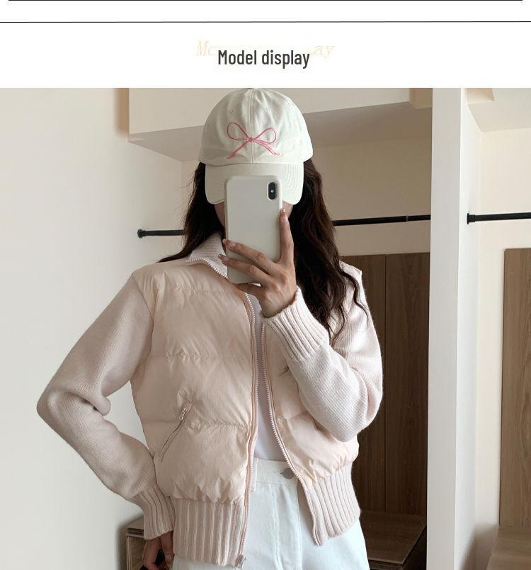 Korean Style Women's Knitted Patchwork Down Vest - Petite Short 90% White Duck Down Outerwear for 2025 Autumn/Winter