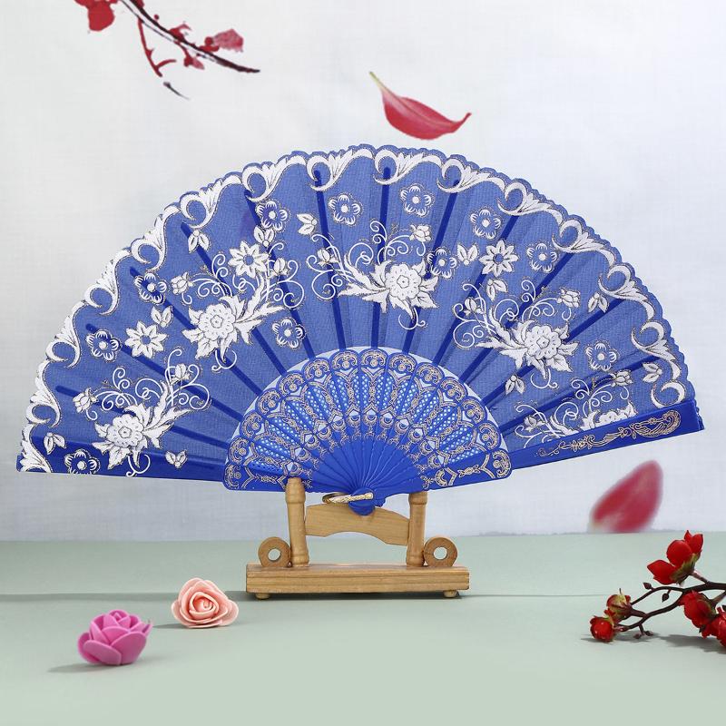 Vintage Folding Fan Chinese Style Dance Performance Hand Fans Gold Powder Plastic Fan Art Craft Gift Home Decor