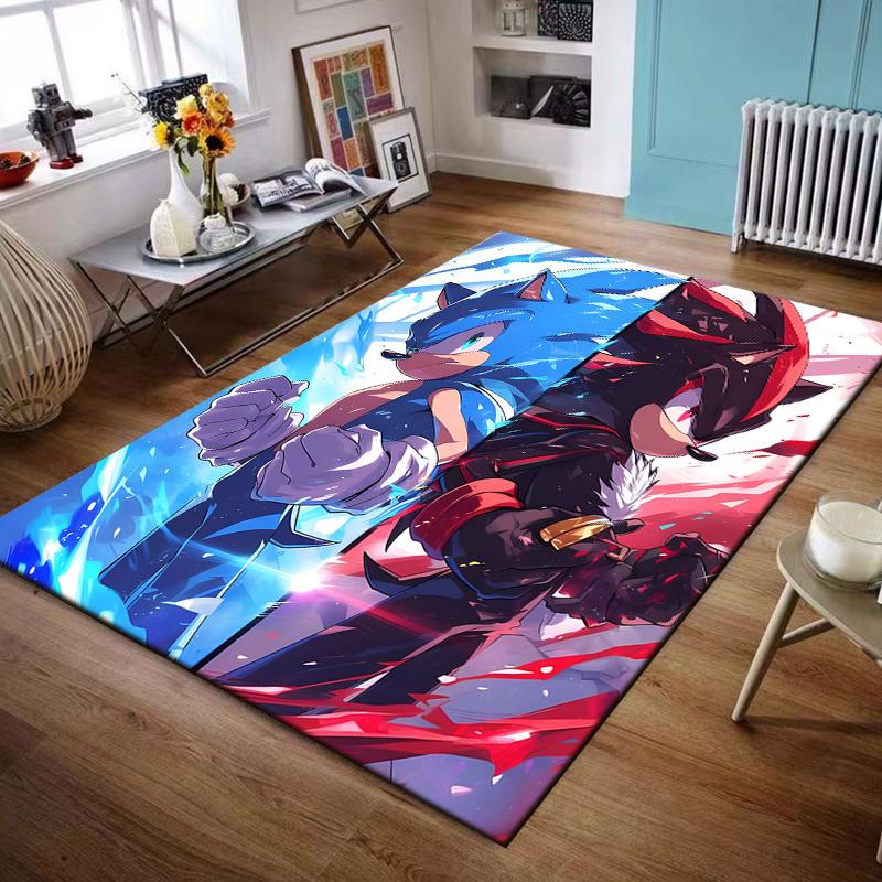 Blue and Red Rival Hedgehog Battle Rug Non-slip rug suitable for living room and bedroom sofas