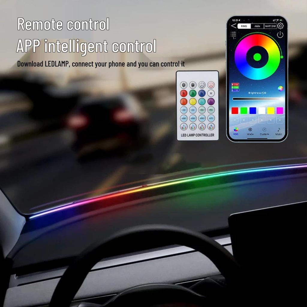 Colorful Acrylic Windshield Soundproof Light: App-Controlled, No Wiring, for Car Decoration.