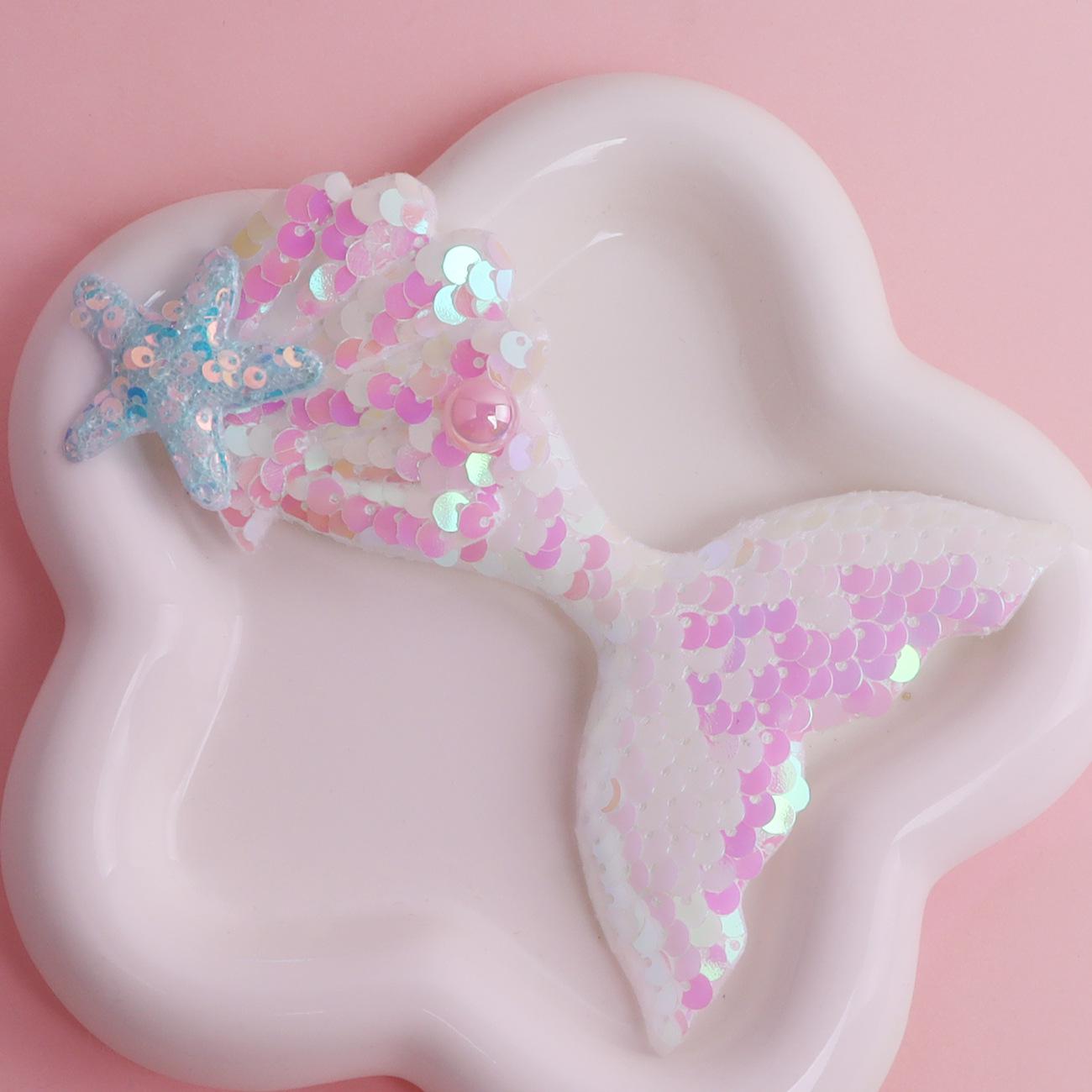 Colorful Glitter Seashell Fishtail Hair Clips for Cute Children s DIY Jewelry & Clothing Accessories белый