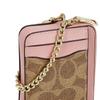 New COACH Card Case Coated Canvas Card Holder Mini Women's Tan & Pink CW883-IMXB0