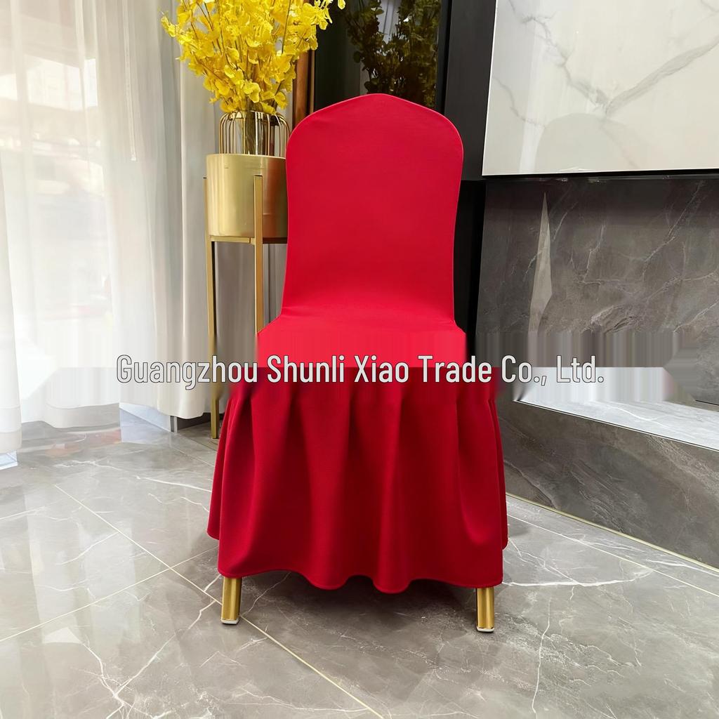Thickened Twill Pleated Chair Cover with Bow Decoration for Weddings and Banquets