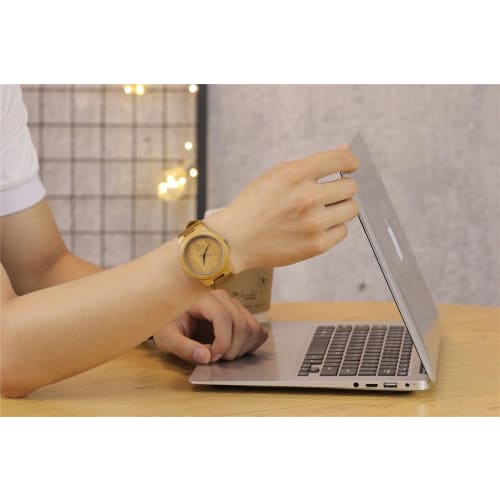 COOFEEL Wooden Watch, Bamboo Wood Watch, Women's and Men's Analog Watch with Genuine Leather Band, Natural Wood, Christmas Gift (Thin Hands, Women's W