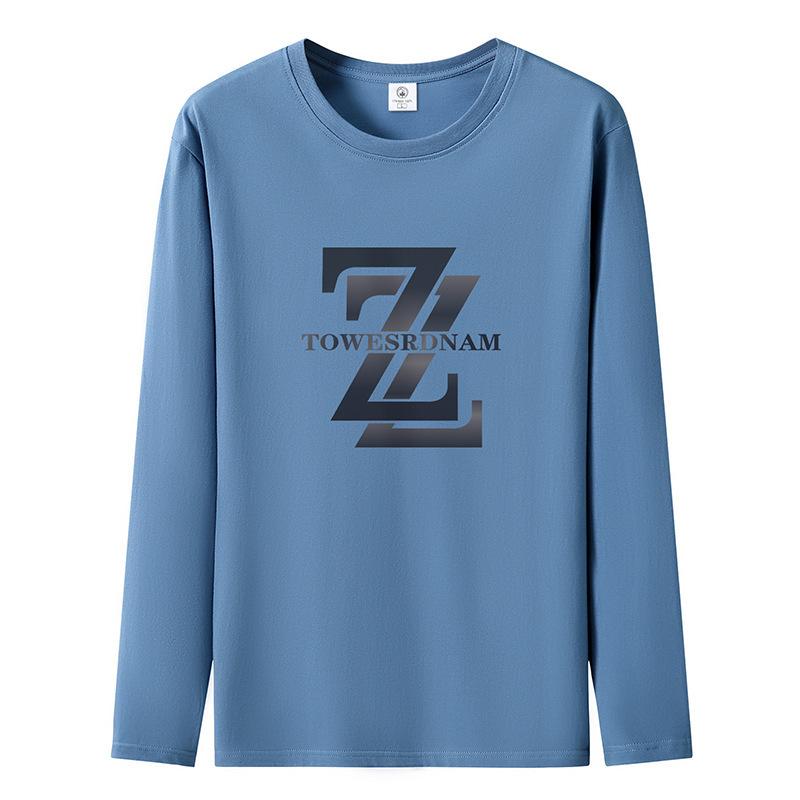 Double Z Pattern Plus Size Mens Long Sleeved T-shirt Pure Cotton Man Casual Pullover S-5XL