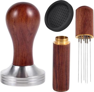 51mm 58mm Espresso Coffee Tamper Aluminum Coffee Distributor Leveler Tool Bean Press Hammer with Wooden Handle for Coffee Lovers
