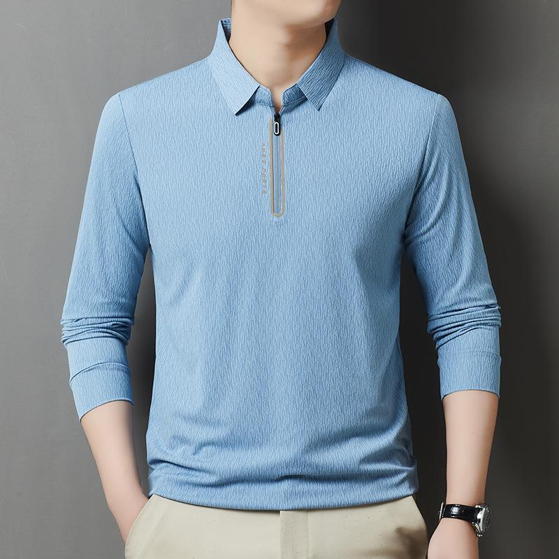 Men'S Long-Sleeved Polo Shirt Lapel T-Shirt Light Luxury Casual Anti-Wrinkle Dry Skin-Friendly Business Breathable Versatile Top