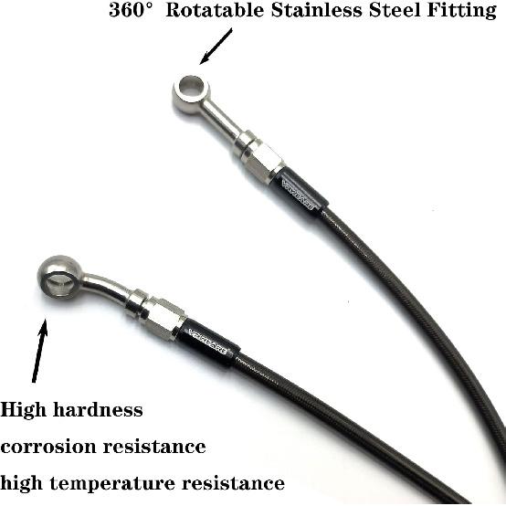 AN3 M10 Black Stainless Steel Braided Motorcycle Brake Line Oil Hose Pipe 360-degree rotatable Stainless Steel Fitting for Motocross Pit Dirt Street