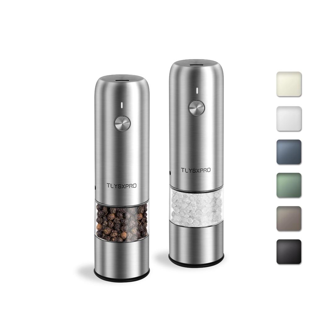 Small Electric Mill Salt Pepper Grinder USB Automatic Pepper Adjustable Electric Salt One Hand For Kitchen Use of Stainless & Set, Rechargeable, Mill,