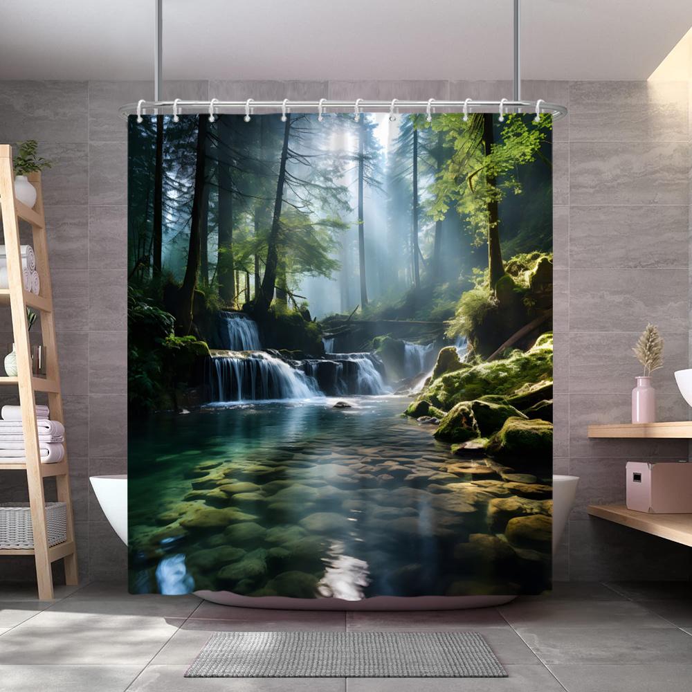 Misty Waterfall Shower Curtain - Multi-Style Bath Decor, Perfect for Those Who Love Nature-Inspired and Practical Designs