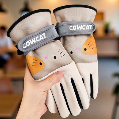 Herbst- und Winterwarme wasserdichte und rutschfeste Handschuhe niedliche Katze Samt verdickt Studentin weiblich Laufen Outdoor Reiten
