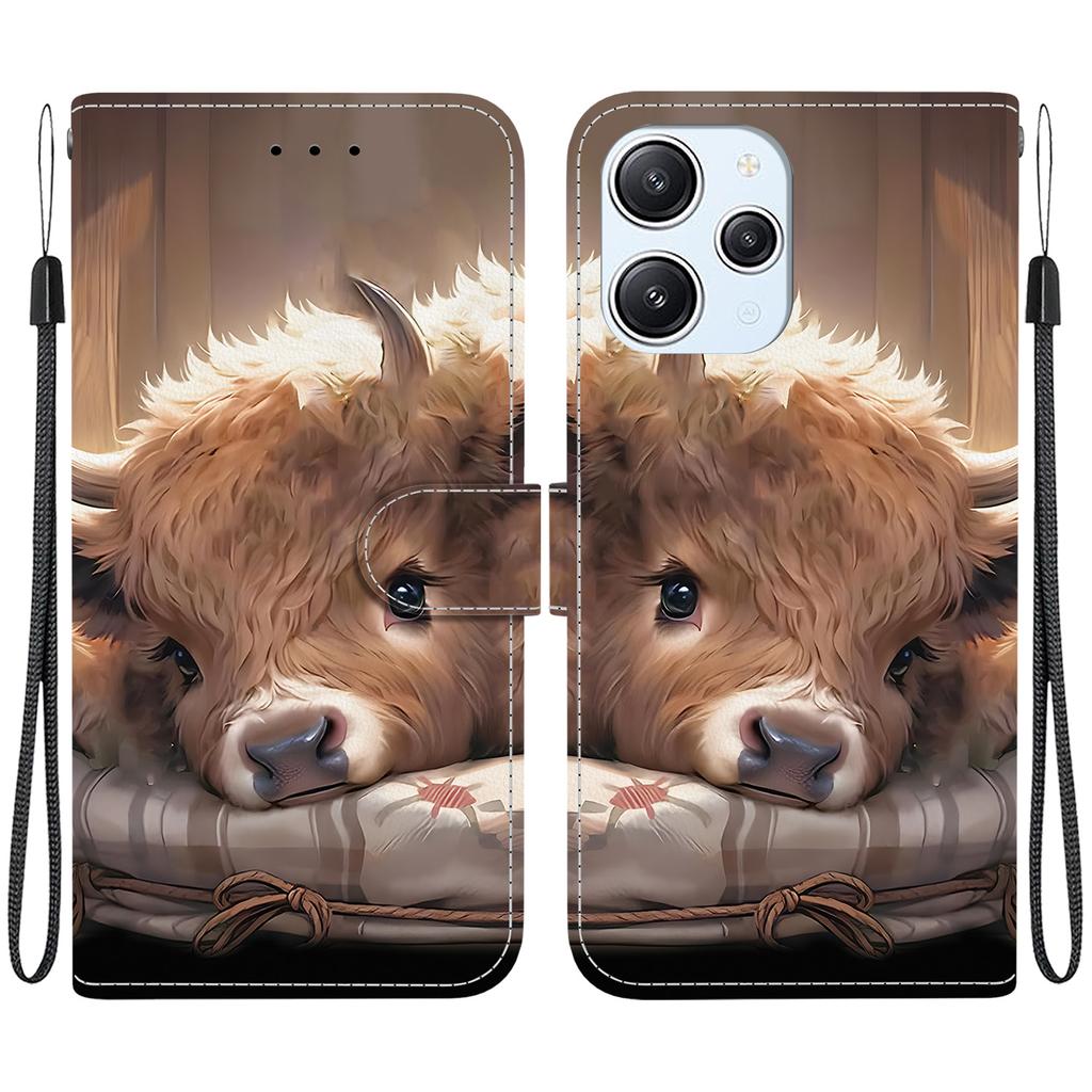 Handgefertigte PU-Leder-Klapphülle für Redmi 12 / Redmi 12 5G Rutschfeste Stoßfeste Hülle mit Handschlaufe & Herz/Rose Katze Designs