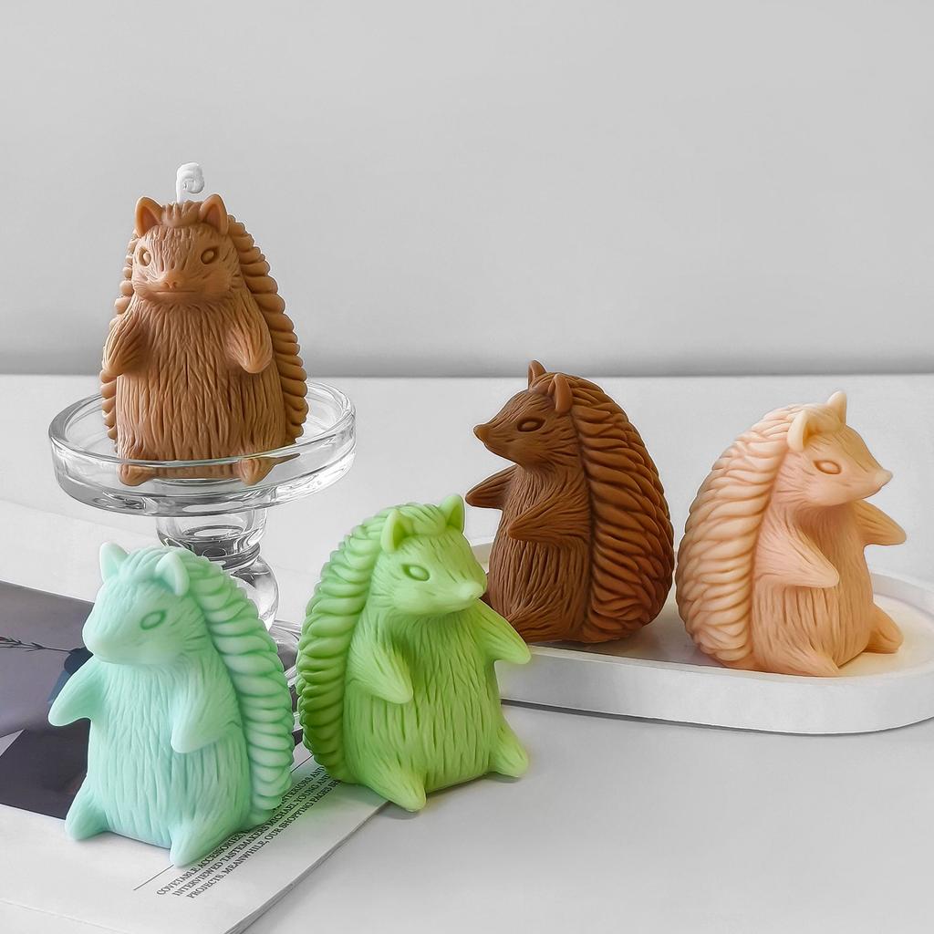 Cute Hedgehog Candle Mold 3D Cartoon Animal Hug Mushroom Apple Soap Craft Plaster Making Kit DIY Handmade Mold Home Decor Gifts