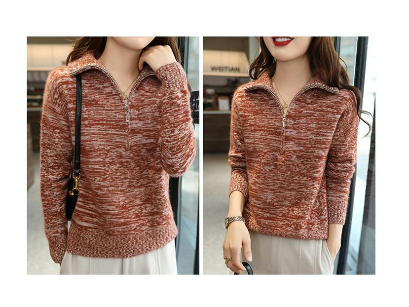 Marled Women's Wool Pullover: Half-Zip Turtleneck Sweater for Autumn and Winter
