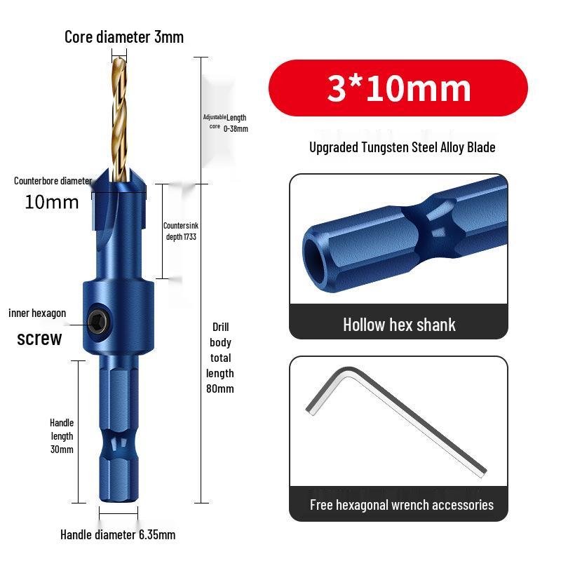 Hex Shank Countersink Drill Bit for Woodworking, Self-Tapping Screw and Taper Hole Opener