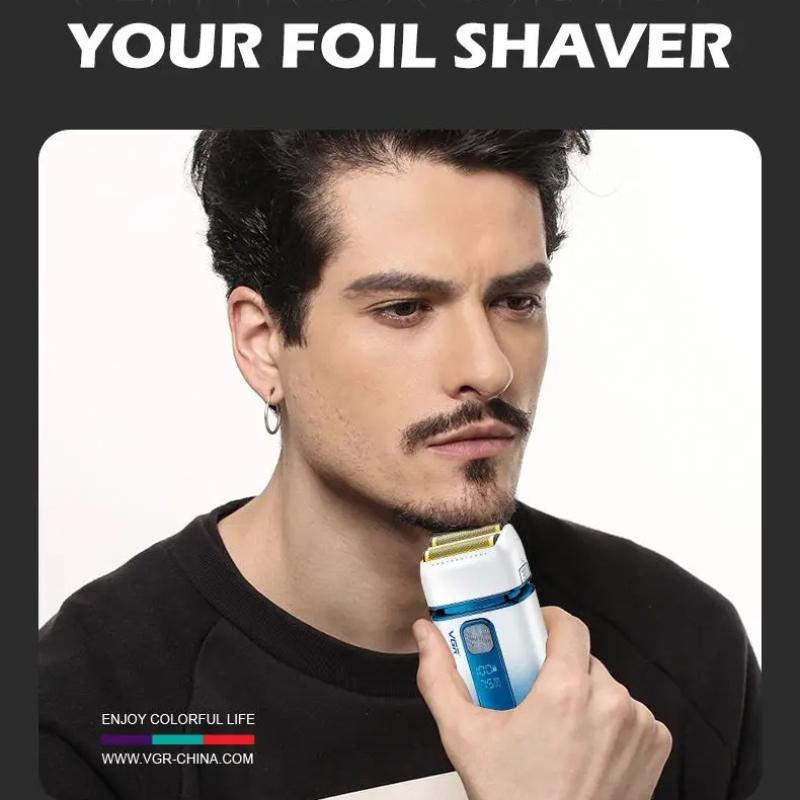 VGR Shaver for Men Smart LED Digital Display Shaver Barber Washable Dual Foil Beard Electric Razor Balds Head Shaving Machine with Extra Mesh V-362