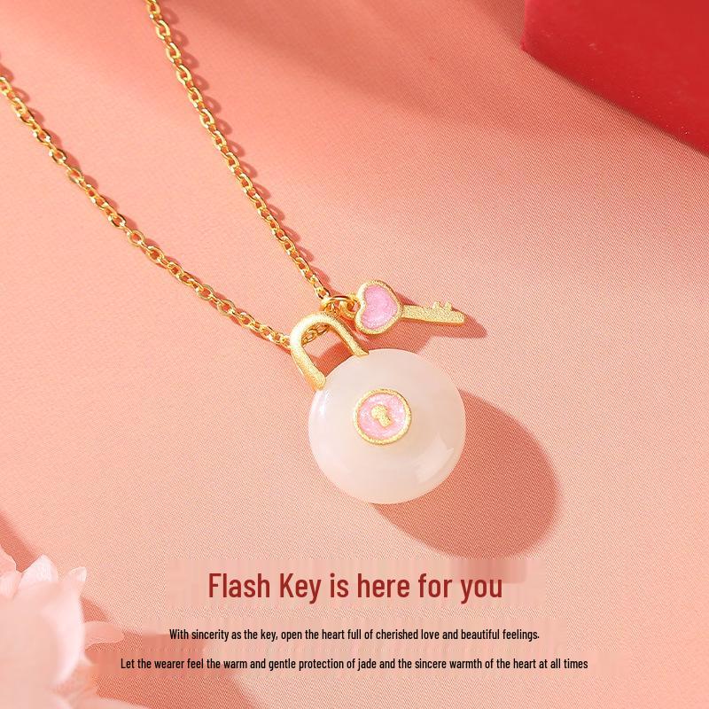 Elegant Hetian Jade Heart Necklace with S925 Silver Key Chain