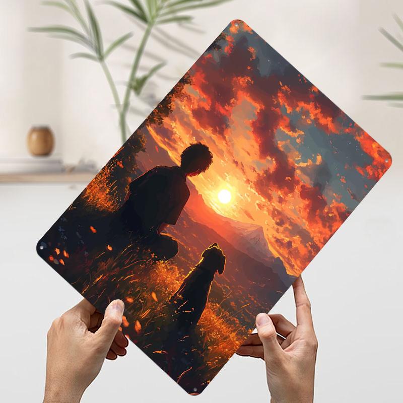

Boy and Dog Watching Sunset Printed Poster Customized Wall Art Retro Vintage Metal Tin Signs for Living Room Decorations Decor 7.9x11.8In(20x30cm)