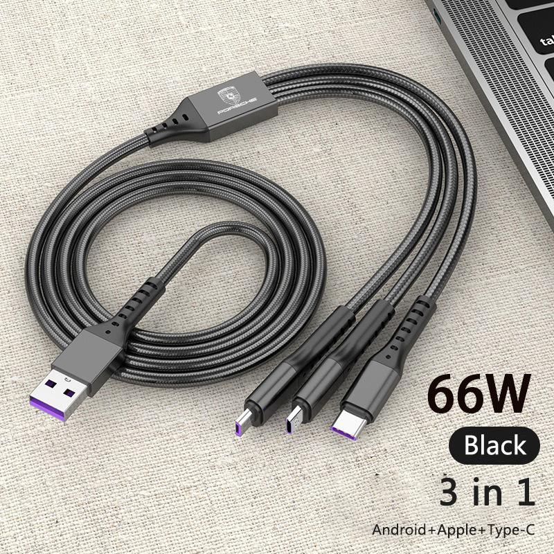 

3 в 1 Автомобильный кабель Micro Type C Быстрая зарядка Данные USB-кабели Для Porsche 911 718 Cayenne Cayman Panamera Macan Taycan Boxster 928
