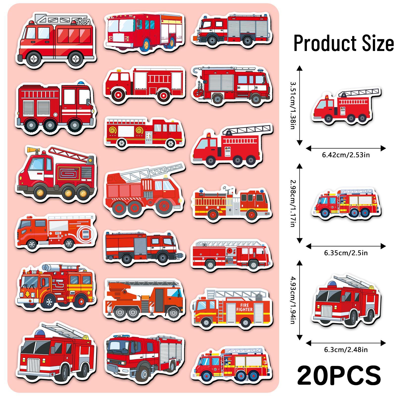 20 Fire Truck & Car Pattern Magnetic Stickers for Fridge, Furniture, Blackboard, Metal, & Computers 5.5-8.5CM