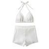 European and American split swimsuit female sexy neck strap bikini shorts two-piece set high waist conservative bikini swimsuit