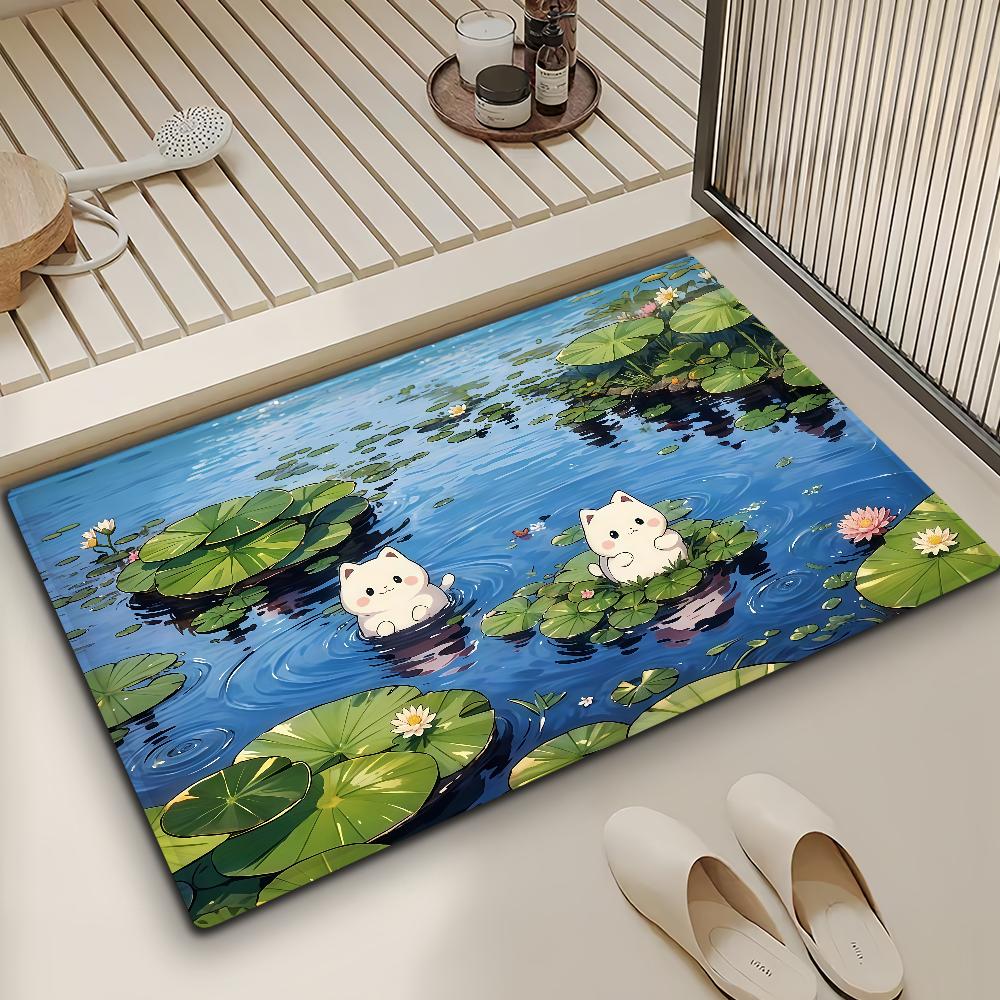 Kawaii Cute Cartoon Door Mat Bath Microfiber Decorative Versatile Flannel Floor Mat Quick Dry Absorbent Non-slip Sole