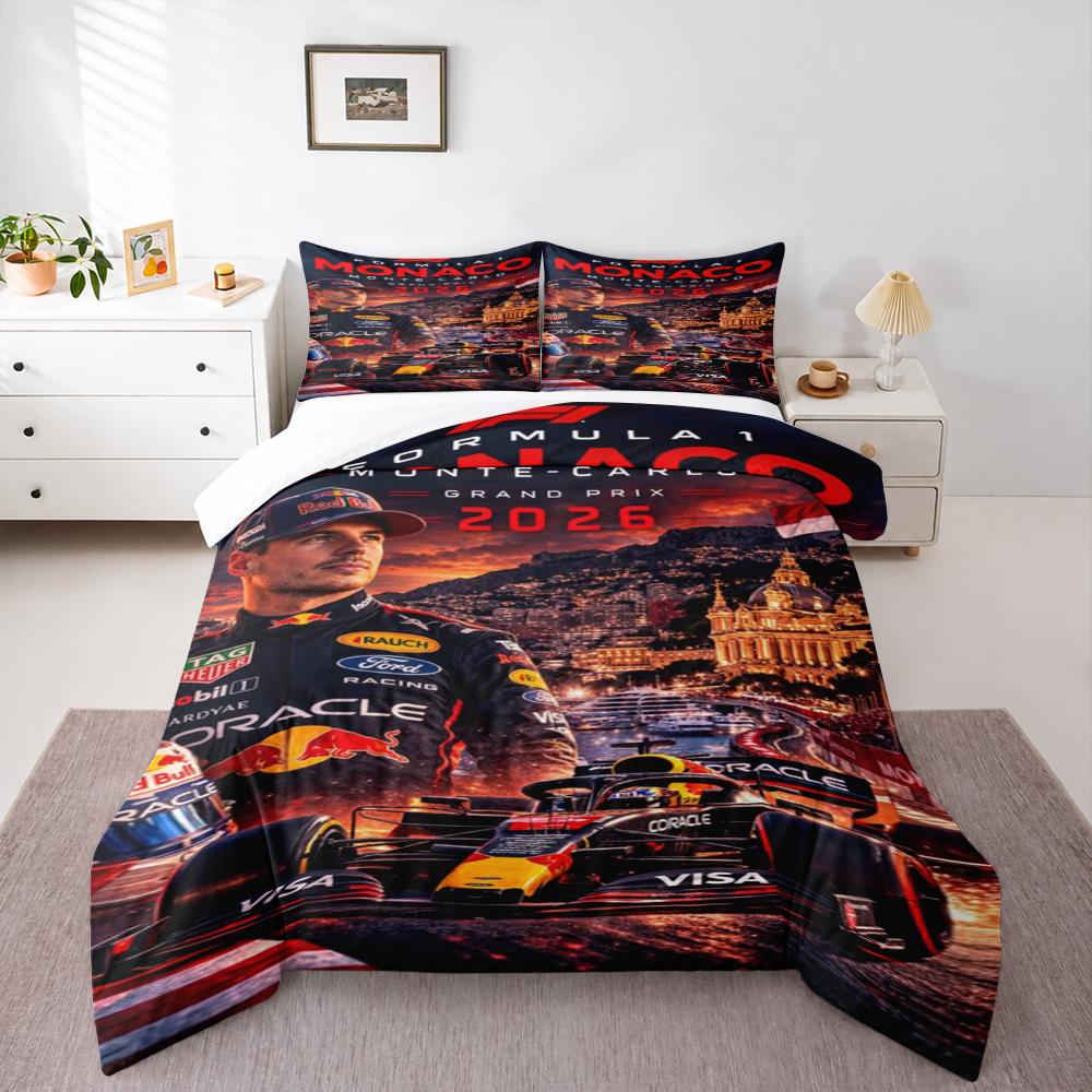 Formel 1 Monaco Grand Prix 2026 Bettwäsche-Set (1 Bettbezug, 2 Kissenbezüge, Bettdecke nicht enthalten), Monte Carlo Verstappen Poster Kunstdruck