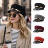 Cotton Captain Hat PU Leather Flat Top Beret Classic Sailor Cap  For Men Women