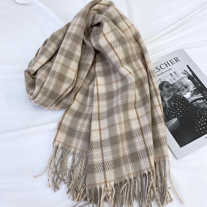Plaid Scarf Women's Autumn and Winter New Thickened Imitation Cashmere Scarf Fashion Fringed Warm Shawl