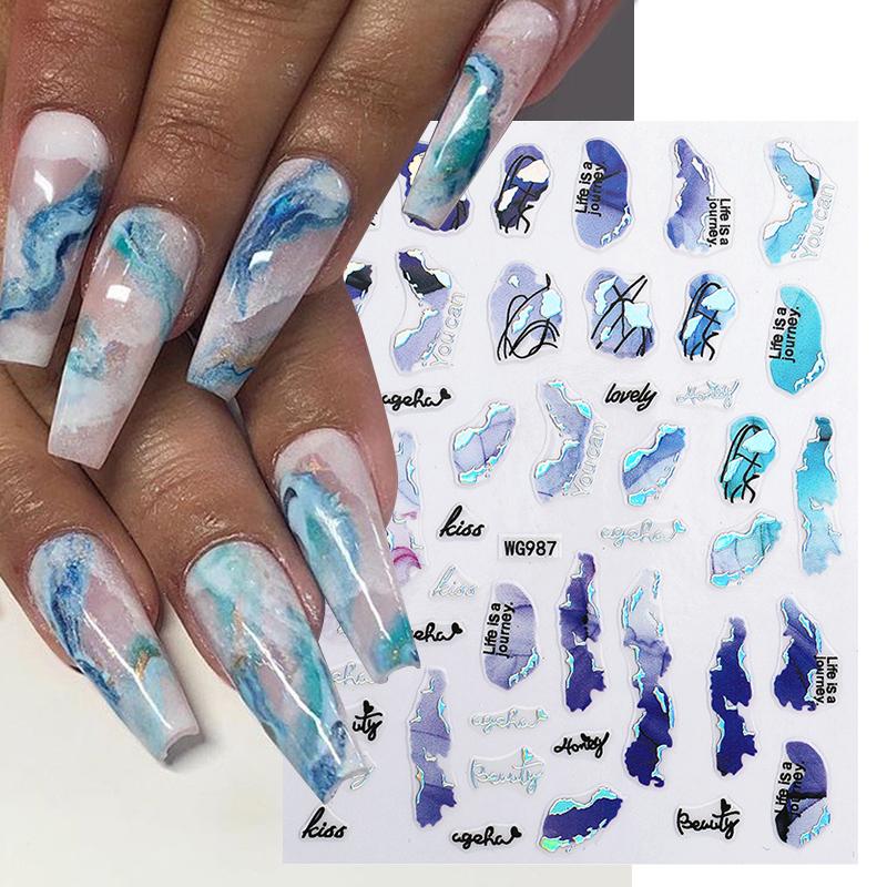 1PCS Black White Butterfly Laser Nail Stickers Nail Art Decoration Abstract Lines Bronzing Flowers Stickers For Nails