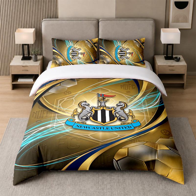 3-teiliges Bettwäsche-Set Newcastle United Fußball Weiche Bettlaken und zwei Kissenbezüge Heim Schlafzimmer Dekoration