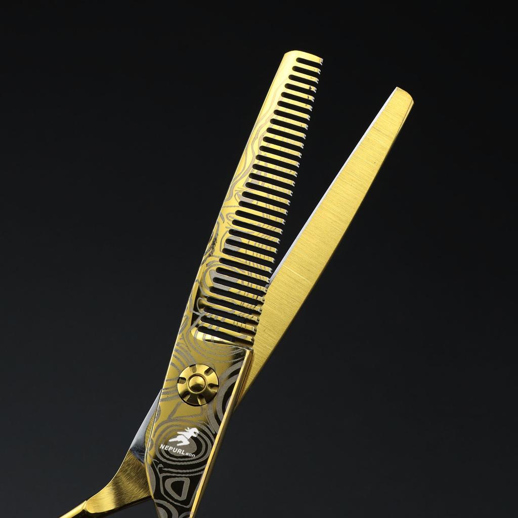 6.0 Inch Gold Pattern Flat Cut Tooth Scissors Hair Scissors Hair Scissors