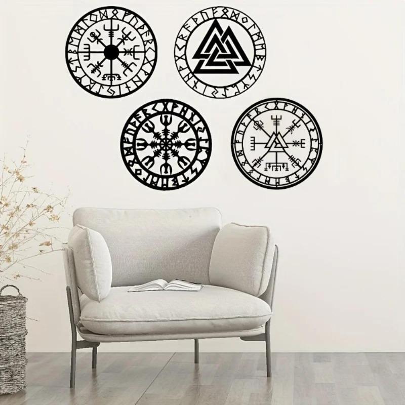 Norse Mythology Viking Compass Wall Sign - Iron Metal Art Decor (Odin Symbol)