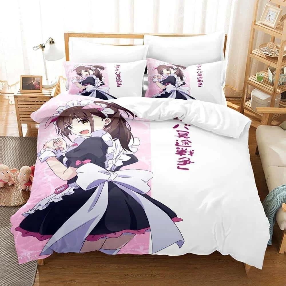 3D Anime Akiba Maid War Bedding Set Single Twin Full Queen King Size Bed Set Adult Kid Bedroom Duvet Cover Sets Home Textiles