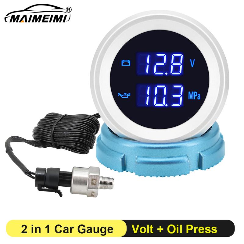 Oil Pressure Gauge Car Digital Meter LED Display 2 IN 1 Oil Press+Voltmeter METER Indicator Sensor Function Interior accessories