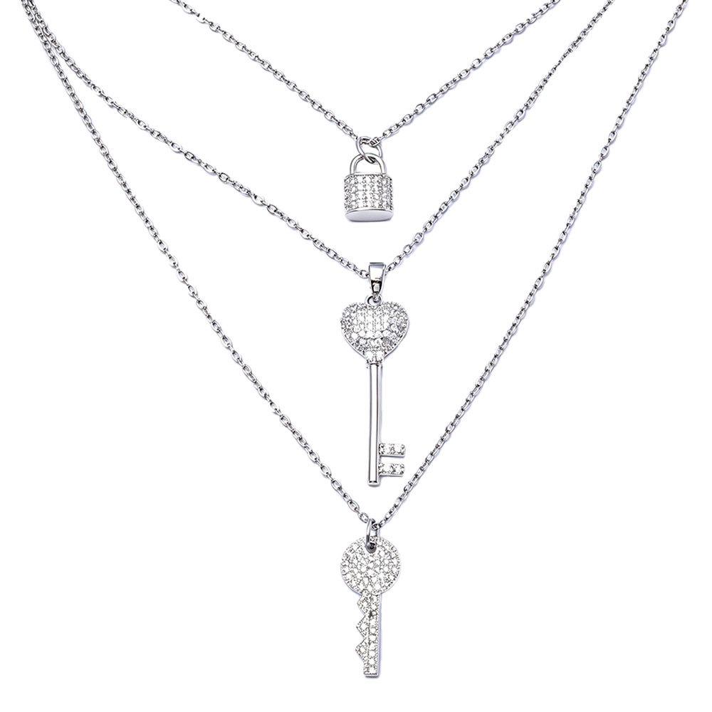 Korean Trendy Multi-layer Pendant Necklace with Letter, Cross, Lock, and Key Charms