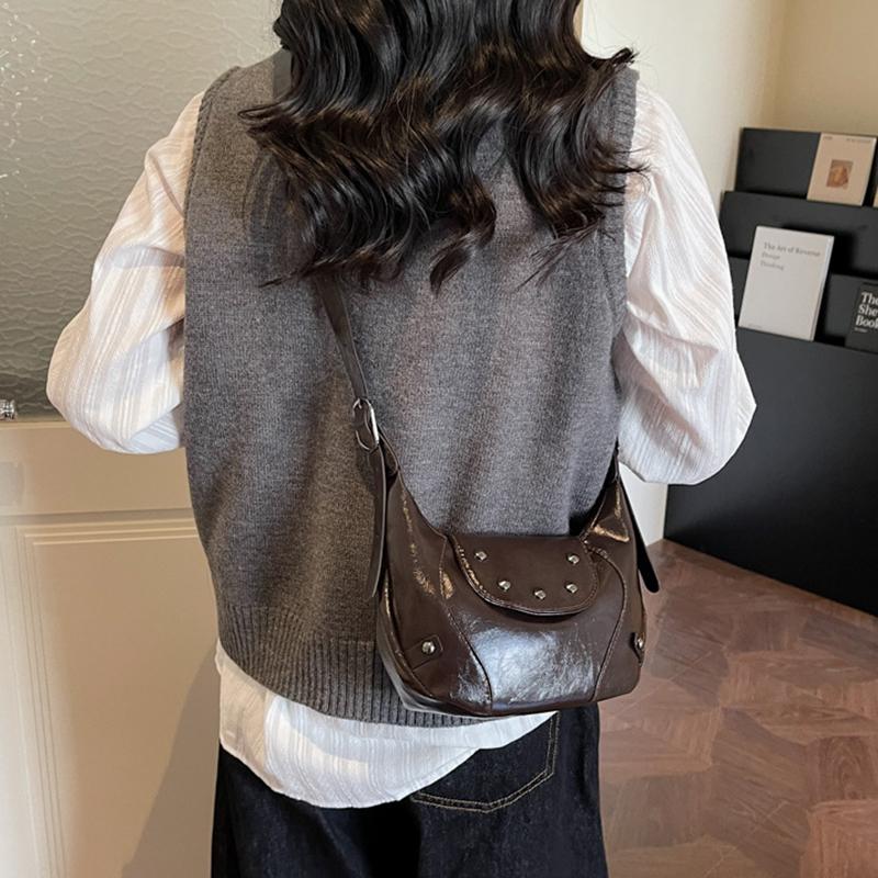 Trendy Fashion Rivet Handbag, High-end Texture Large-capacity Women's Underarm Bag, Retro Design Hobo Crossbody Bag KTB
